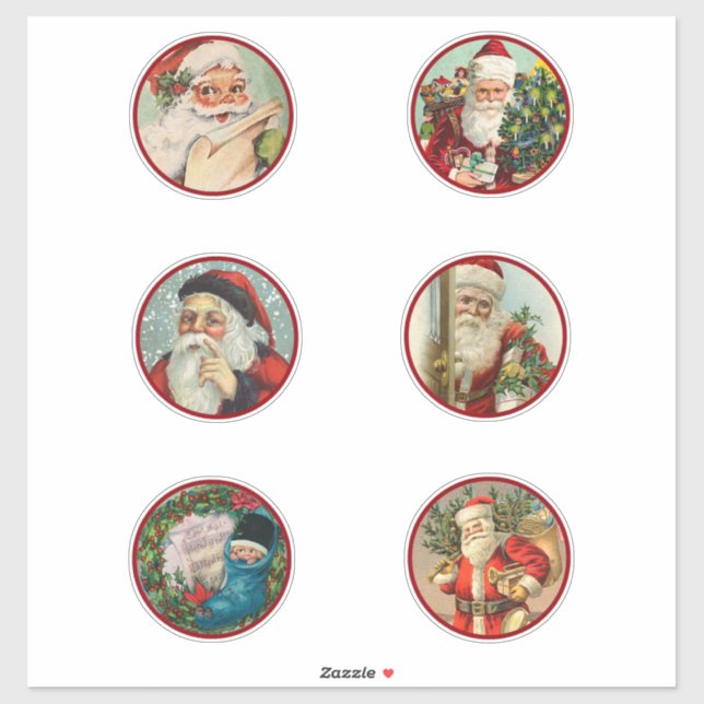 Sticker Six Pères Noël Ventage Peints Différemment (Feuille)