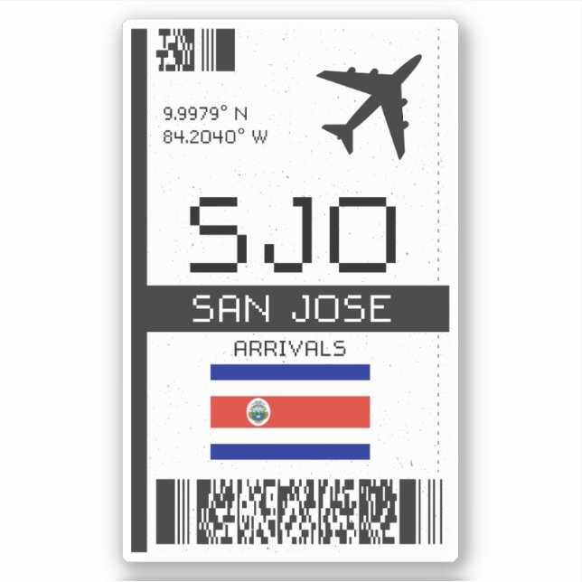 Sticker SJO San Jose Boarding Pass - Costa Rica Voyage (Devant)