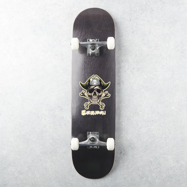 Sticker Skateboard Black Pirate Drapeau Croix Bones (Skateboard)