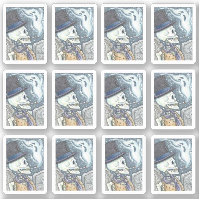 Sticker SKELETON éffrayante MORTE DE L'HOMME FUMANT FEU DA (Devant)