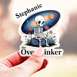 Sticker Skeleton Galaxy Overthinker Nom personnalisé Vinyl
