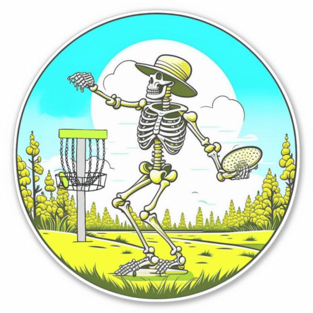 Sticker Skeleton Jouer Disque Golf (Devant)