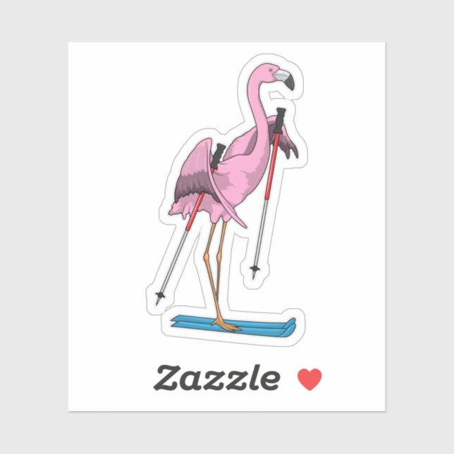 Sticker Ski de Flamant rose (Feuille)