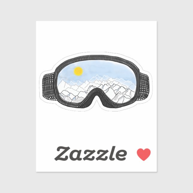 Sticker Ski Goggles Mountain View Illustration (Feuille)