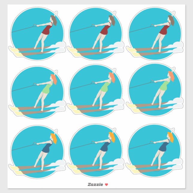 Sticker Ski nautique de style vintage (Feuille)