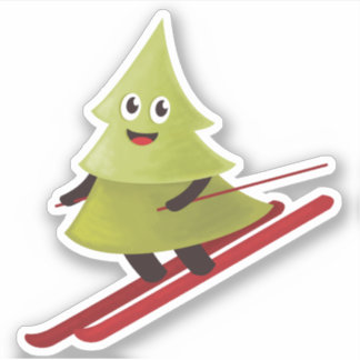Sticker Ski Pine Arbre Cute Sports Neige hiver