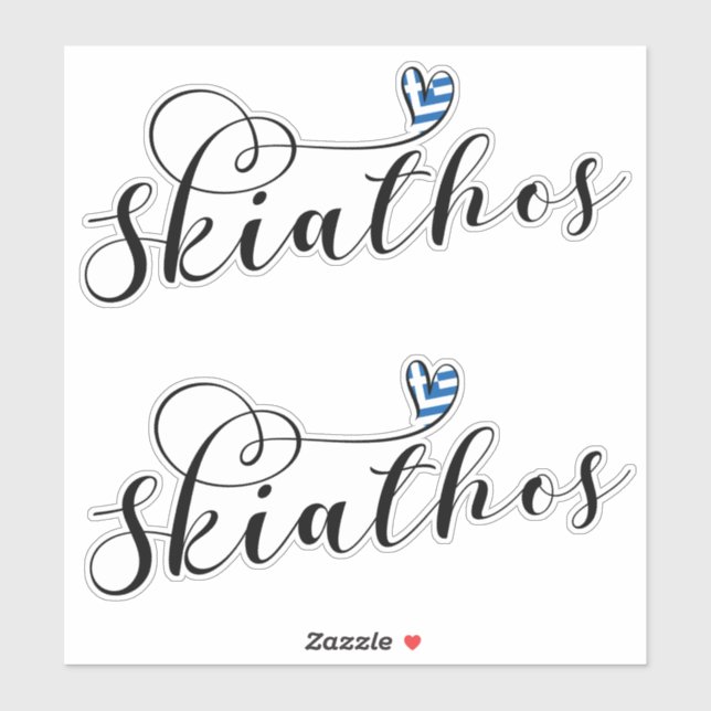 Sticker Skiathios Coeur Avec Drapeau Grec (Feuille)
