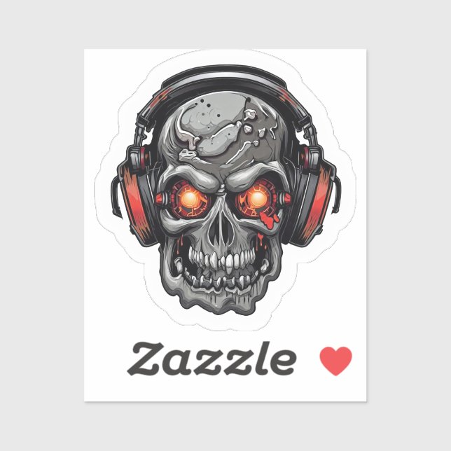 Sticker Skull Techno avec casque (Feuille)
