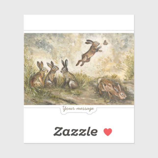 Sticker Skyward Fluff Meadow Hare Whimsical Rabbit Family  (Feuille)