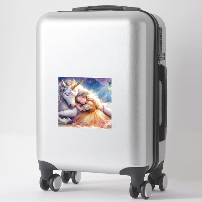 Sticker Sleeping Girl Unicorn Dreamscape (Sur valise)