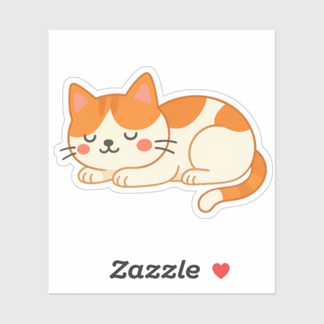 Sticker Sleeping Orange and White Cat – Cute Cartoon Style (Feuille)
