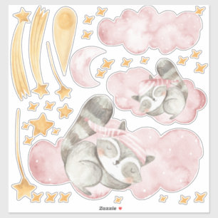 Sticker Sleeping Racoons Chambres pour enfants Ensemble de