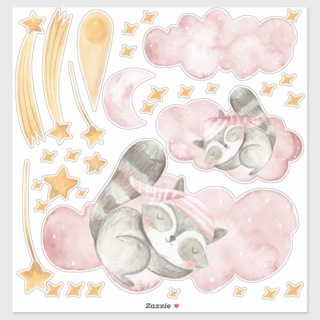 Sticker Sleeping Racoons Chambres pour enfants Ensemble de (Feuille)