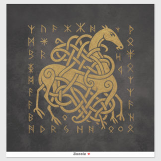 Sticker Sleipnir, Cheval doré nordique avec symbole de run