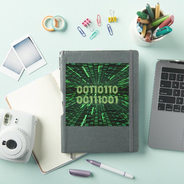 Sticker SlipperyJoe's 69 code binaire vert vibrant calcul (Couverture iPad)