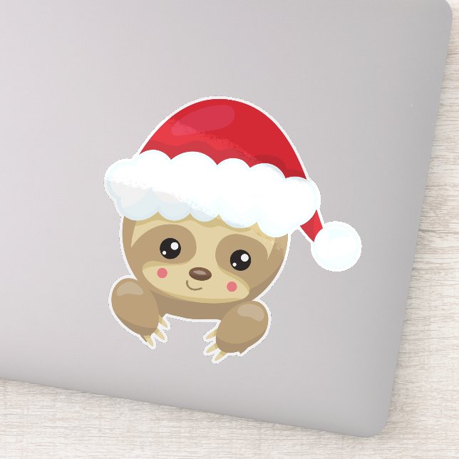 Sticker Sloth de Noël, Jolie Sloth, Santa Hat, Noël (Détail)