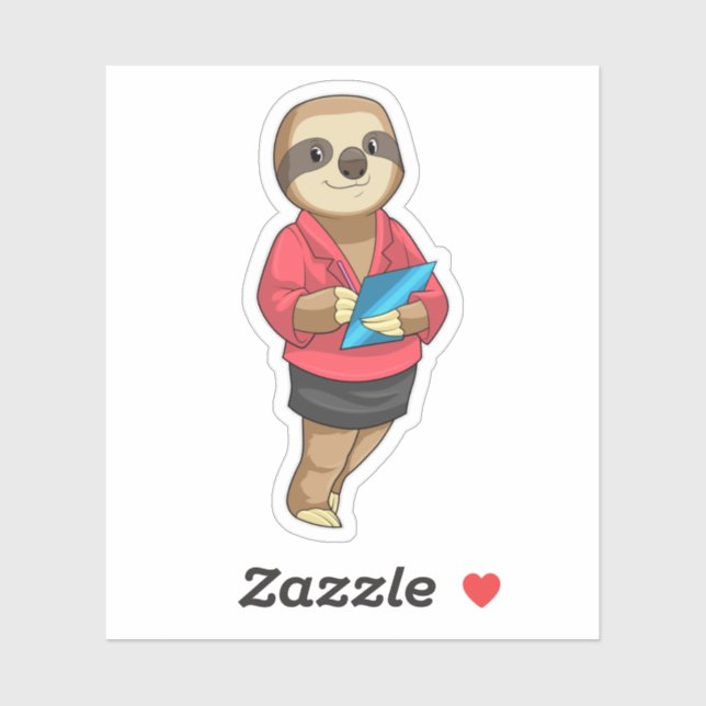 Sticker Sloth en tant que secrétaire avec Bloc-notes (Feuille)