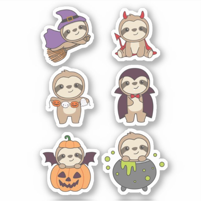 Sticker Sloth Halloween Devil Citrouille Vampire costume (Devant)