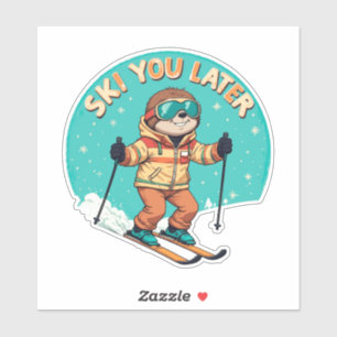 Sticker Sloth Skiing - Funny Winter Sloth Ski Vous Plus Ta