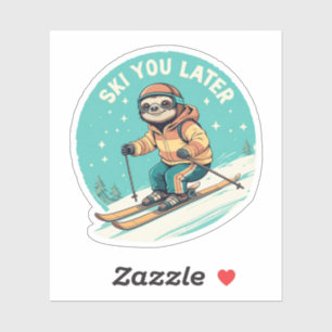 Sticker Sloth Skiing - Funny Winter Sloth Ski Vous Plus Ta
