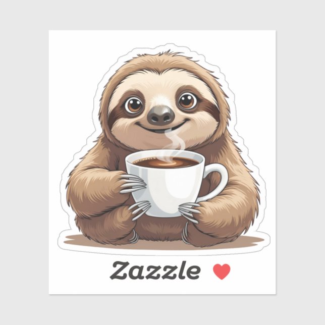 Sticker Sloth souriante tenant une Hot Cup de café (Feuille)