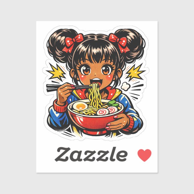 Sticker Slurp Nom Anime Girl Ramen Noodles (Feuille)