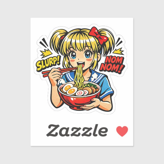 Sticker Slurp Nom Anime Girl Ramen Noodles (Feuille)