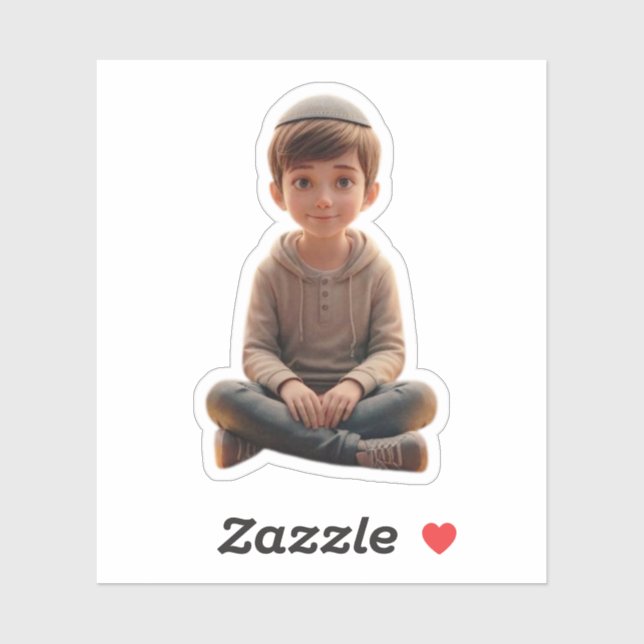 Sticker Smiling Jewish Boy – Cute Design with Kippah (Feuille)