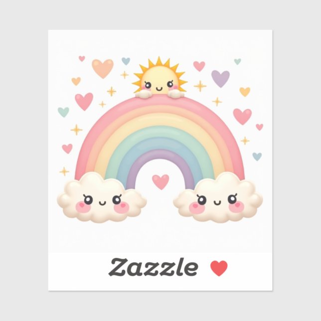 Sticker Smiling Rainbow of Love – Kawaii Hearts (Feuille)