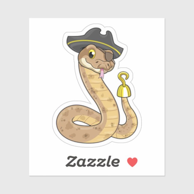 Sticker Snake as Pirate with Hook Hand & Eye patch (Feuille)