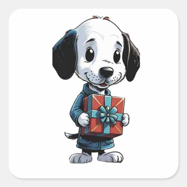 Sticker Snoopy chien tenant une boîte cadeau (Devant)