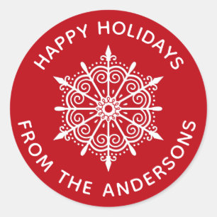 Sticker Snowflake Red White Simple Christmas