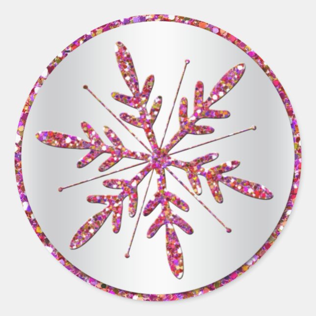 Sticker Snowflake rose, Parties scintillant argent (Devant)