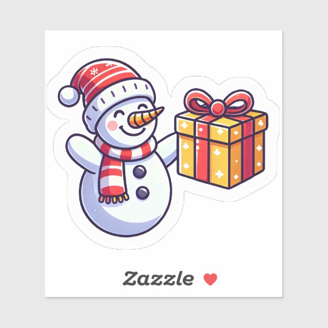 Sticker Snowman avec un cadeau de Noël (Feuille)