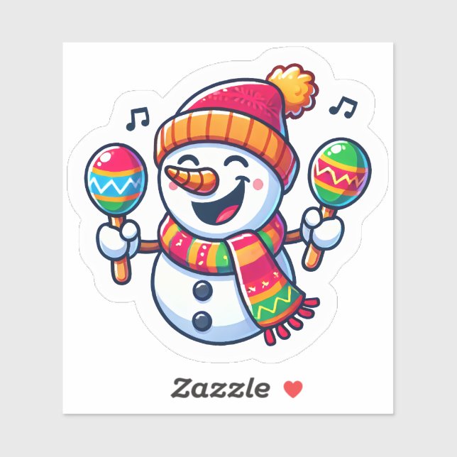 Sticker Snowman Celebrates Christmas With Maracas (Feuille)