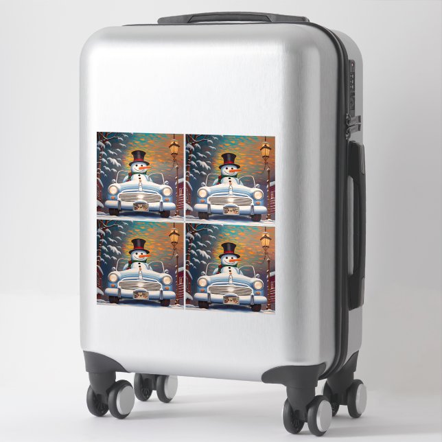 Sticker Snowman dans une voiture convertible (Sur valise)