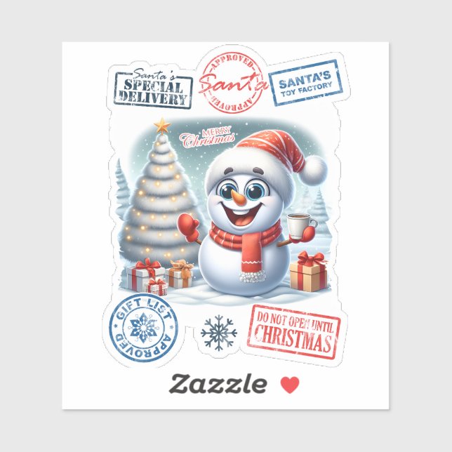 Sticker Snowman fête Noël avec des cadeaux (Feuille)