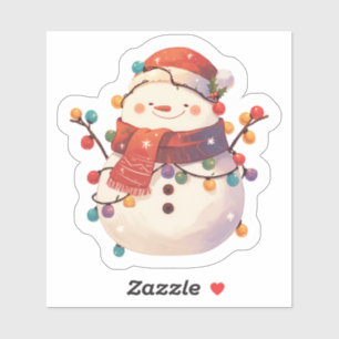 Sticker Snowman gai habillé en lumières