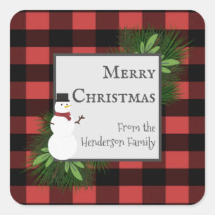 Sticker Snowman Red Buffalo Plaid