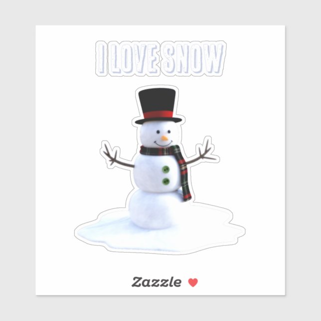 Sticker Snowman with hat and scarf. I Love Snow (Feuille)