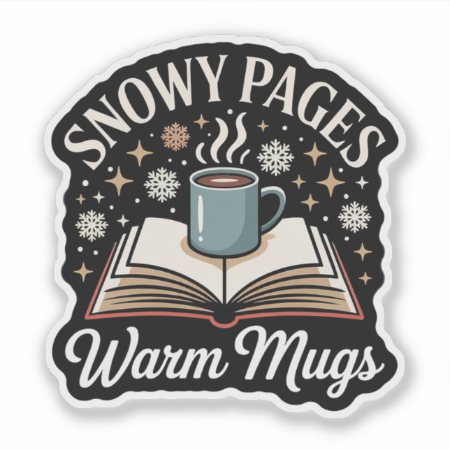 Sticker Snowy Pages Warm Mugs – Cozy Holiday Reading (Devant)