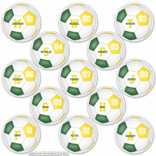 Sticker soccer en or vert 13 personnalisé individuellement (Devant)