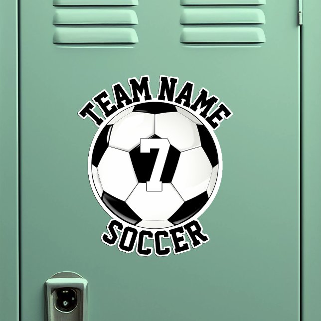 Sticker Soccer Nom de l'équipe et numéro du joueur Sports  (Soccer sticker with custom team name and player number on a metal locker)