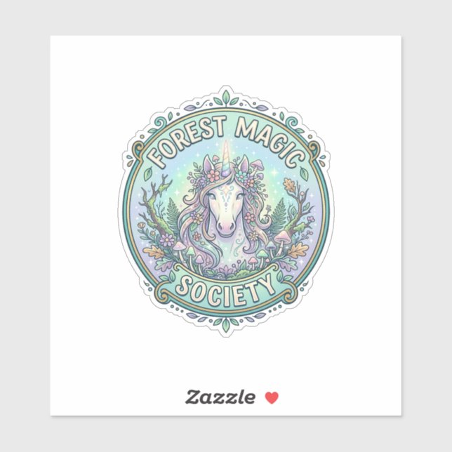 Sticker Société Magique de Graphisme de la Forêt de Licorn (Feuille)