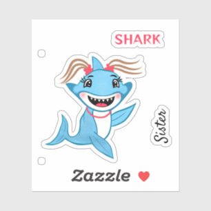 Sticker Sœur Requin de la Famille Requin Heureuse