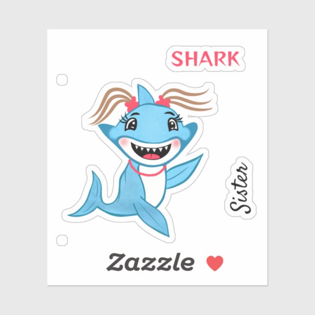 Sticker Sœur Requin de la Famille Requin Heureuse (Feuille)