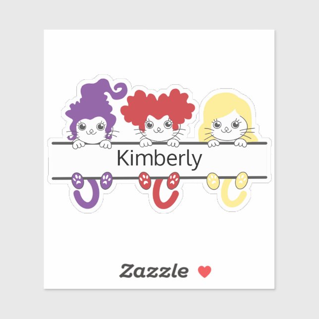 Sticker Sœurs de sorcière Kawaii mignon Chats Nom Monogram (Feuille)
