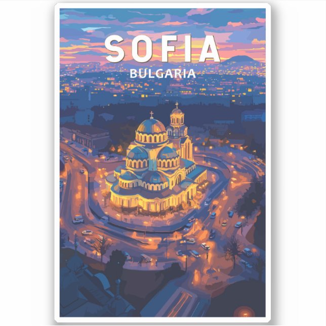 Sticker Sofia Bulgarie Illustration Voyage Art Vintage (Devant)