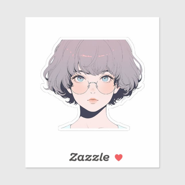 Sticker Soft Pastel Anime Girl avec lunettes (Feuille)