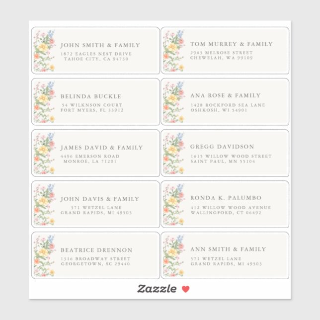 Sticker Soft Pastel Ornate Spring Garde Guest Name Address (Feuille)